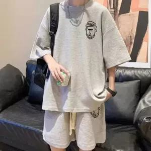 남자 상하의 세트 프린팅 로고 루즈핏 여름 데일리룩 블랙