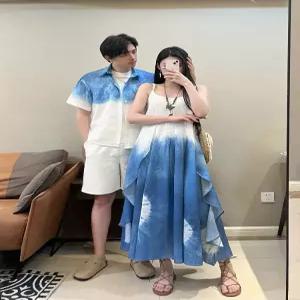 여름 커플 의상커플 여름 비치 드레스 셀프웨딩 반팔 티셔츠 신혼여행 시밀러룩 바캉스 휴양지 커플룩