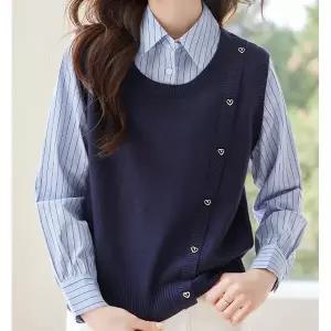 [하프클럽/패션]하트버튼조끼레이어드 셔츠블라우스 25268DF1