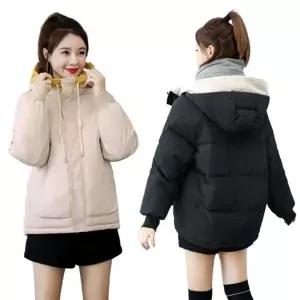 [하프클럽/]여성 투톤컬러 베이직 후드 숏 언발 점퍼 아우터 패딩