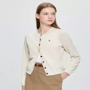 헤지스 여성 25FW [SET-UP] 린넨 블렌드 라운드넥 긴팔 가디건 아이보리 HSSW5C601IV