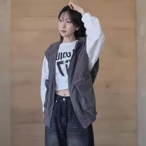 [하프클럽/]여성용 후드 바람막이 베스트 빅포켓 캐주얼 조끼