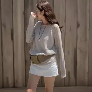 [하프클럽/]여성 키치 무드 단색 코튼 H라인 미니 스커트