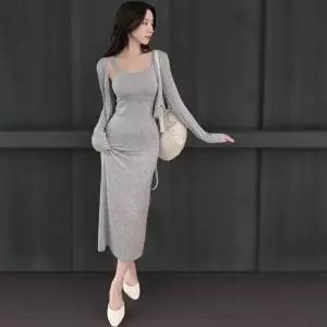 [하프클럽/]여성 슬림핏 나시 롱드레스 미니 가디건 세트