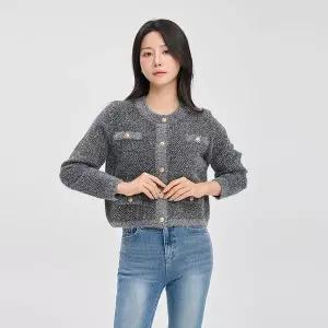 [하프클럽/](LAON) 트위드 펄 금장 버튼 크롭 가디건