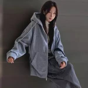 [하프클럽/]여성 자수 디자인 후드 집업 플리스 자켓