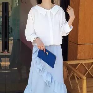 [하프클럽/]여름 입술라운드 플랫 카라 봄 흰색 셔츠 블라우스 미시