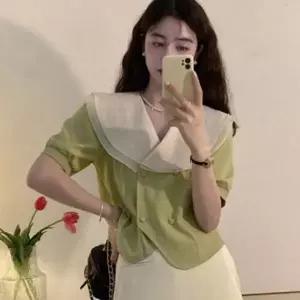 [하프클럽/셀러허브_여성트랜드패션]여성 블라우스 빅카라 자켓형 반팔 코