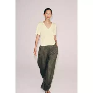 ZARA 플루이드 브이넥 티셔츠 - 노랑 3641/018/300