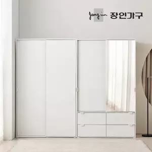 장인가구 코라 2400 슬라이딩 옷장 세트 1200 (선반형)+1200 거울 서랍옷장 (선반형)