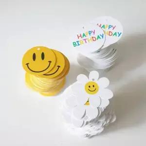 데이지 스마일 땡큐 포장택 100개 포장 생일파티 구디백 답례품 사은품 선물 용품 포장태그