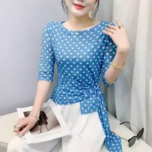 도트 땡땡이무늬 여성 라틴 댄스복 방송 줌바 라인 댄스상의 공연복