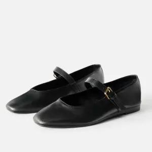 ZARA 자라 여성 구두 블랙 라운드 네모 발레 슈즈 플랫 펌프스