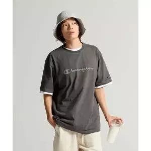 매장정품 CHAMPION 빅 로고 피그먼트 반팔 티셔츠 Charcoal CHPU252KBSS002CC0 289093