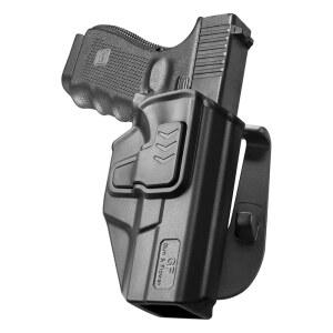 eAj G19 OWB Holster for Glock 19 G26 Gen 3 4 5 6, 19X 23 Gen 3 4, G 32 44 45 Outside Waistband Holster with Level II Retention, 360 Adjustable Index /Thumb Release Optic-Compatible Option Available
