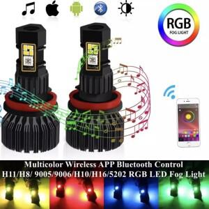 멀티 컬러 무선 앱 블루투스 제어 RGB LED 안개등 전구, 1800 루멘 DRL 안개등 운전, H11, H8, 9005, 9006,