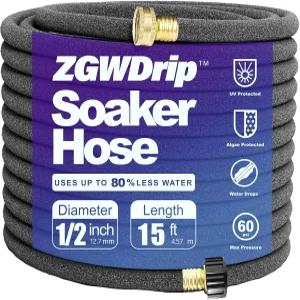 ZGWDrip 15피트 1/2인치 물 절약형 소커 호스(솔리드 브라스 커넥터 포함) 잔디 및 마당용 드립 관개 키트