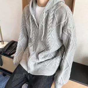 볼사스 여친 니트 후드 스웨터 패션 카디건 커플 봄가을 집업 무드 ADOR3
