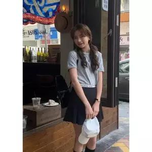 미에스틸로 여자 치마 블랙 A라인 슬림핏 플리츠 시폰 하이웨스트 쉬폰 ADOR1