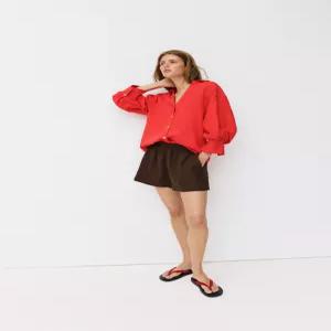 ZARA 벌룬 슬리브 린넨 셔츠 - 레드 3293/058/600