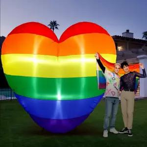 미니 인플랫 7피트 게이 프라이드 레인보우 LED 라이트 자이언트 LGBTQIA와 함께하는 풍선 하트 커뮤니티