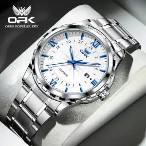 OPK 브랜드 스틸 벨트 듀얼 캘린더 남성용 쿼츠 시계 6003 blue pointer