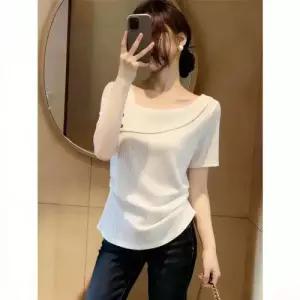 여사친 니트 여름 반팔 티셔츠 프렌치 오늘도예쁜 터틀넥 상의 OOTD2