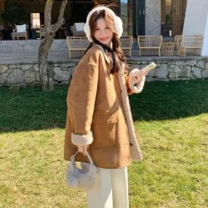 피로달 하프 여친 테일러드 자켓 양면 무스탕 퍼 일체형 코트 HO1