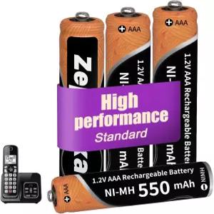 Zephnixa 4팩 Ni-MH AAA 충전식 배터리 파나소닉 무선 전화기용 1.2V 550mAh 리모컨 장난감 1200회 이상