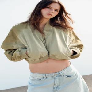 [매장정품] ZARA 워싱 페이크 봄버 자켓 재킷 - 라이트 카키 5252/071/506