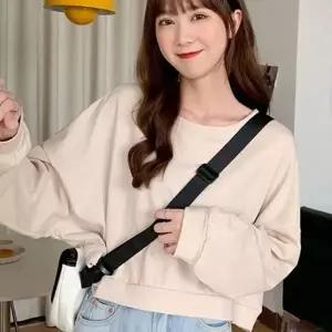 [하프클럽/]데일리 여성 크롭 맨투맨 라운드 크롭 맨투맨 루즈핏 티셔츠