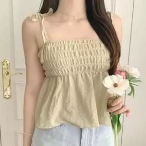 [하프클럽/]프릴 여성 나시 블라우스 뷔스티에 나시 블라우스 플레어 여름