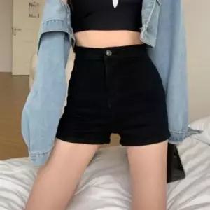 여성 여름 반바지 미니 하이웨스트 슬림핏 블랙 숏팬츠 WFNVRGK