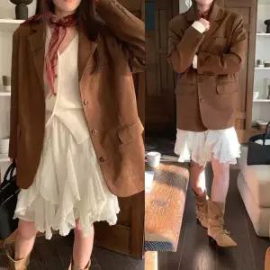 솔저스여사친 빈티지 터틀넥 싱글 정장 무스탕 긴팔 코트 2가지색상 OPH1