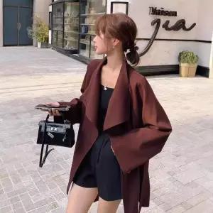 팔콘 여성용 여사친 하프 봄 코트 빅 터틀넥 트렌치 스트랩 루즈핏 핏에 미니멀 케이프 KKE1