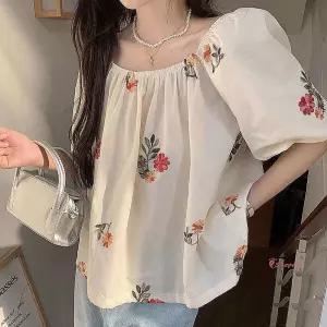 여름 블라우스 꽃무늬 밴딩 여리 룩 데이트 오프숄더 룩밴딩opq818