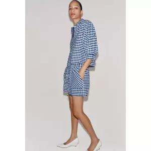 ZARA ZW 컬렉션 깅엄 체크 셔츠 - 화이트 / 네이비 4333/008/060