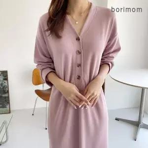 [하프클럽/보리맘]믹스 단추 수유 원피스 긴팔 모유 수유복