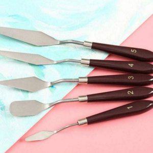 미술용 스크래퍼 미술용 도구 그림용 팔레트 나이프 혼색 스테인리스 페인팅 유화용 손잡이 우드 5종