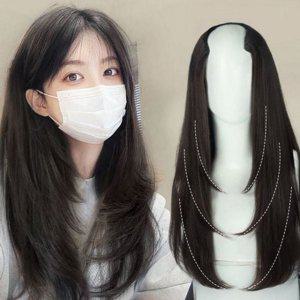 볼륨 레이어드 헤어 피스 여성 긴 머리 가발 클립형 반가발 웨이브 통가발
