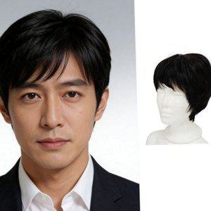남성 통가발 중년 내추럴 아버지 헤어 정수리 짧은 중장년 커버 착용 나는 느낌 인모 탈모 통풍 간편