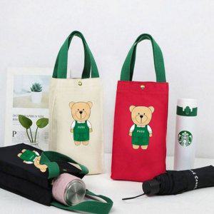 물병 가방 물병 휴대 가방 드링크 캔버스 파우치 수납 텀블러 손잡이 에코백 베이직 캐주얼 소지품 보틀