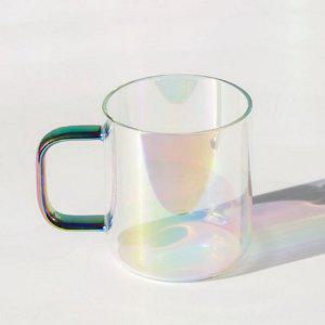 손잡이 유리 컵 오로라 내열 유리 잔 홈카페 무지개 커피 음료 머그컵 머그 물컵 반사