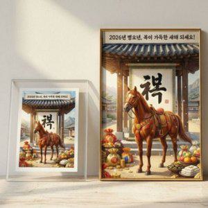 풍수지리 그림 액자 말 그림 액자 돈들어오는 황금 인테리어 재물 축하 1+1
