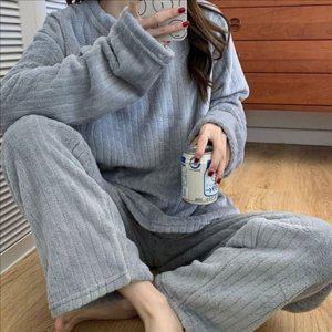 얇은 여성 수면 잠옷 세트 겨울 여성 극세사 잠옷 파자마