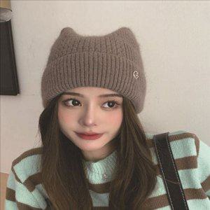 따뜻한 고양이 귀 비니 뿔 니트 고양이 비니 겨울 여성