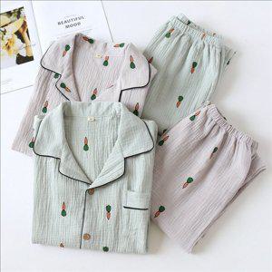 홈 순면 커플 잠옷 프린트 당근 커플 잠옷 긴 팔