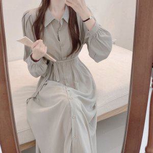 톤다운 단아한 셔링 벨트 롱원피스 2col