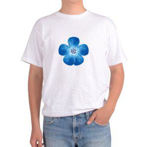 반팔 라운드티 수채화 꽃나무 한국화 파란색
