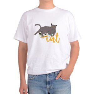 반팔 라운드티 CAT 신문 휴식 냥이 고양이